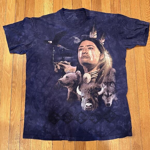 Two (2) The Mountain Native American Graphic Tee Shirts Large Red Tie Dye Blue - Picture 13 of 15